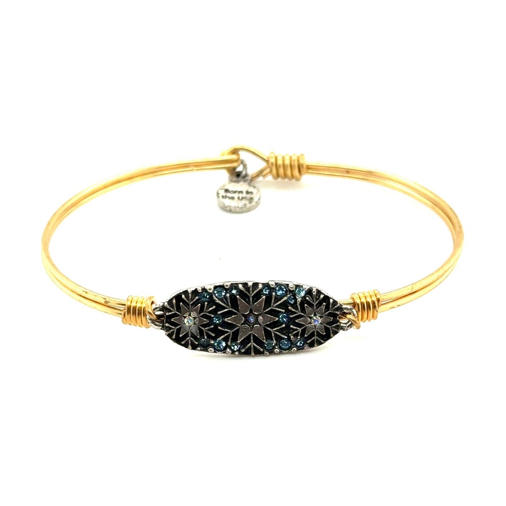 Luca and Dani Snowflake Bangle Bracelet Gold Tone Blue Crystal Winter Jewelry